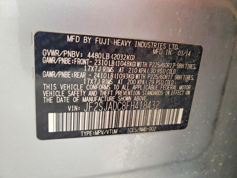 Aukcja sprzedaży 2015 Subaru Forester, vin: JF2SJADC8FH418432, numer aukcji: 70285366