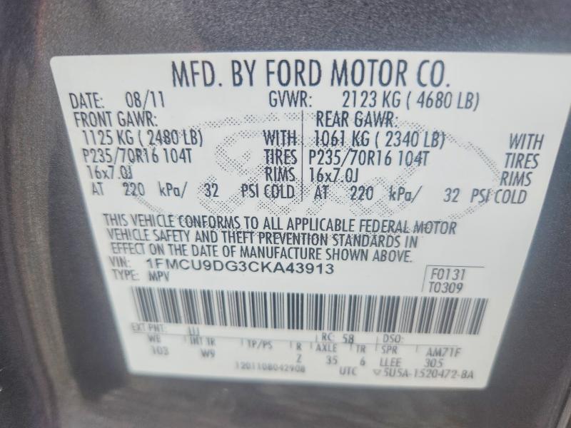 Продажа на аукционе авто 2012 Ford Escape, vin: 1FMCU9DG3CKA43913, номер лота: 69846256