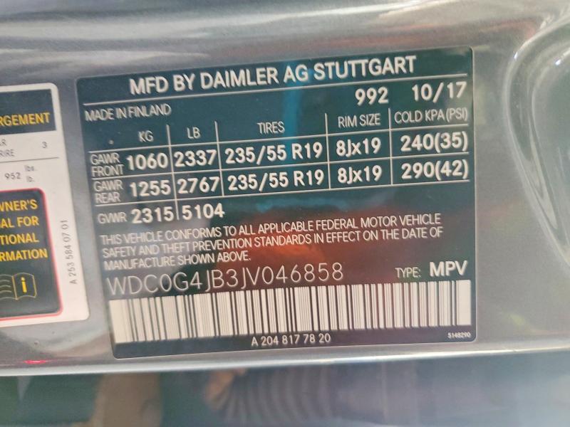 Aukcja sprzedaży 2018 Mercedes-benz Glc, vin: WDC0G4JB3JV046858, numer aukcji: 68003696