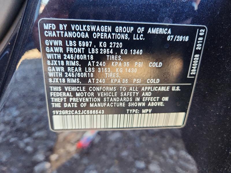 Aukcja sprzedaży 2018 Volkswagen Atlas, vin: 1V2GR2CA2JC586543, numer aukcji: 69782486