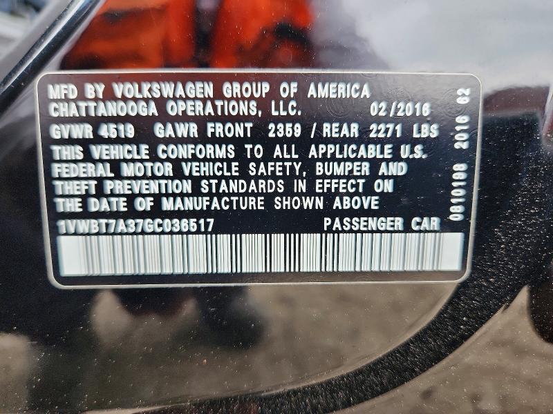 Продаж на аукціоні авто 2016 Volkswagen Passat, vin: 1VWBT7A37GC036517, номер лоту: 69784436