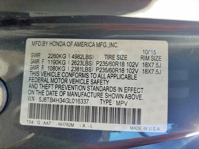 Продаж на аукціоні авто 2016 Acura Rdx, vin: 5J8TB4H34GL016337, номер лоту: 68840296