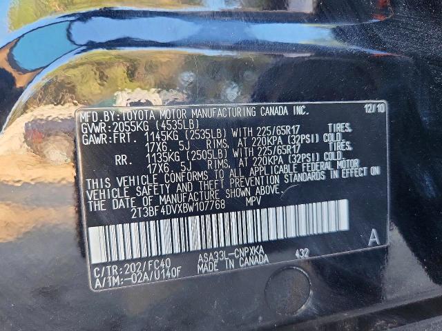 Aukcja sprzedaży 2011 Toyota Rav4, vin: 2T3BF4DVXBW107768, numer aukcji: 71103116