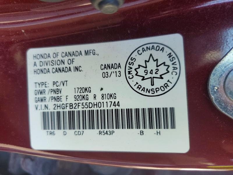 Продажа на аукционе авто 2013 Honda Civic, vin: 2HGFB2F55DH011744, номер лота: 68146736