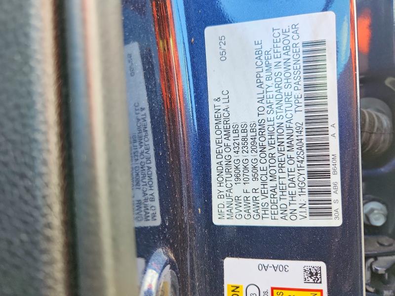 67860916 :رقم المزاد ، 1HGCY1F42SA041492 vin ، 2025 Honda Accord مزاد بيع