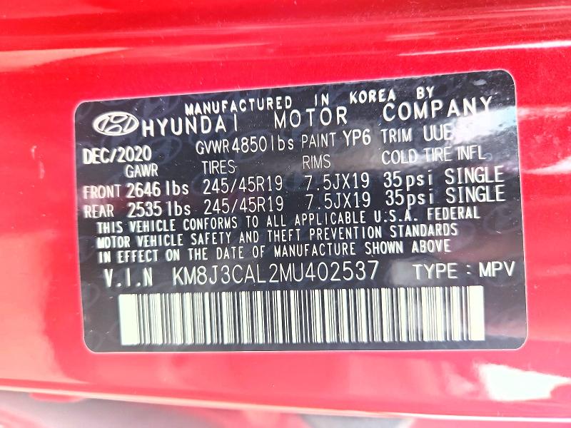 2021 Hyundai Tucson მანქანა იყიდება აუქციონზე, vin: KM8J3CAL2MU402537, აუქციონის ნომერი: 69741036