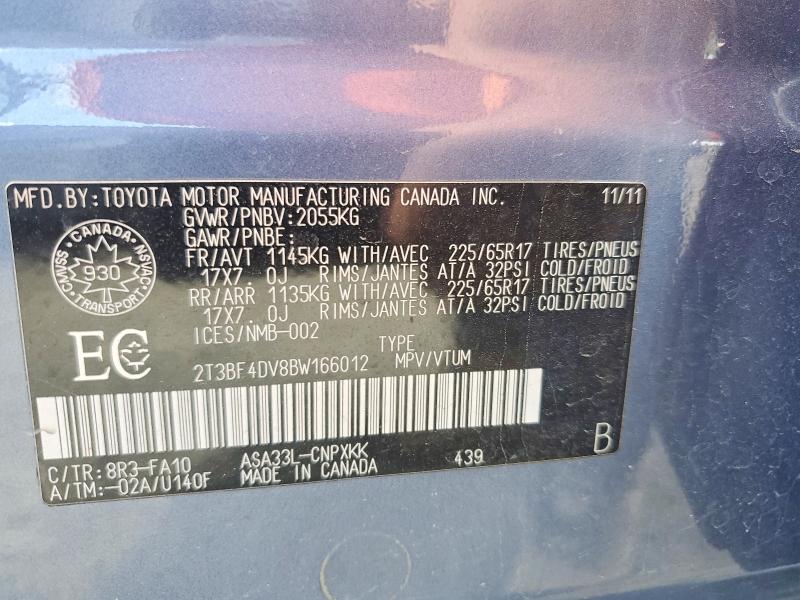 2011 Toyota Rav4 მანქანა იყიდება აუქციონზე, vin: 2T3BF4DV8BW166012, აუქციონის ნომერი: 68505636