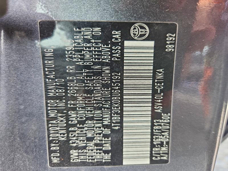 69160506 :رقم المزاد ، 4T1BF3EK0BU645192 vin ، 2011 Toyota Camry مزاد بيع
