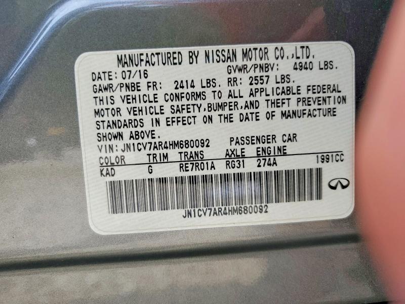 67686946 :رقم المزاد ، JN1CV7AR4HM680092 vin ، 2017 Infiniti Q50 مزاد بيع