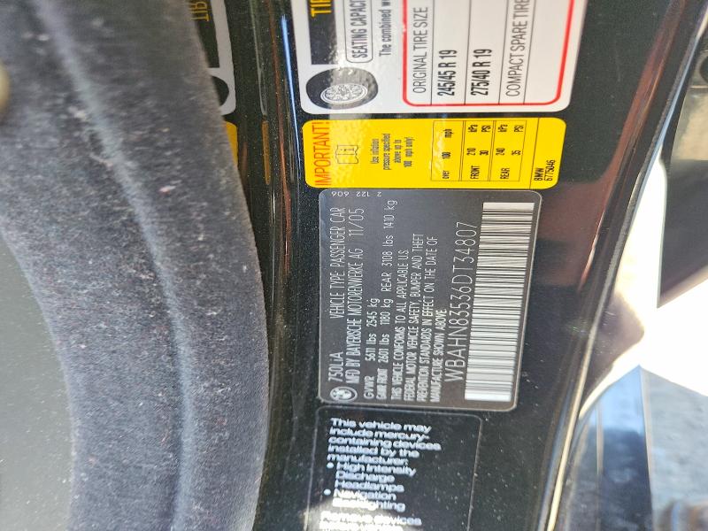 67441776 :رقم المزاد ، WBAHN83536DT34807 vin ، 2006 Bmw 750 مزاد بيع