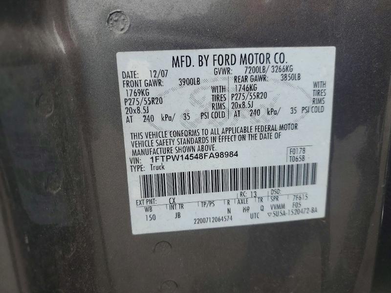 Auction sale of the 2008 Ford F150, vin: 1FTPW14548FA98984, lot number: 68039496