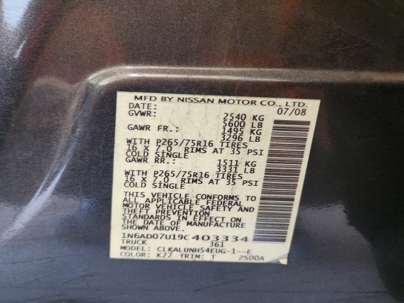 2009 Nissan Frontier მანქანა იყიდება აუქციონზე, vin: 1N6AD07U19C403334, აუქციონის ნომერი: 70559836