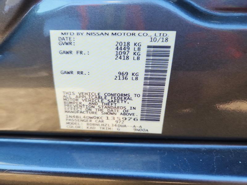 Aukcja sprzedaży 2019 Nissan Altima, vin: 1N4BL4DW0KC135976, numer aukcji: 68149376