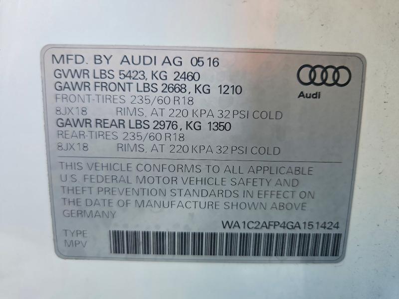 Aukcja sprzedaży 2016 Audi Q5, vin: WA1C2AFP4GA151424, numer aukcji: 66749116