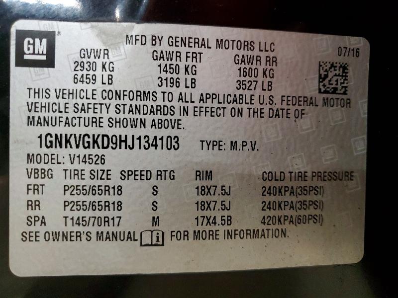 Продажа на аукционе авто 2017 Chevrolet Traverse, vin: 1GNKVGKD9HJ134103, номер лота: 70409726