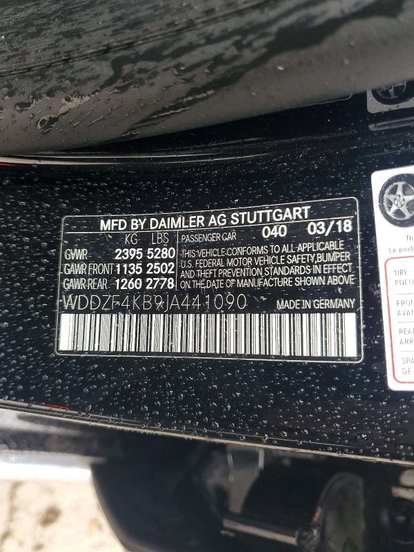 70745436 :رقم المزاد ، WDDZF4KB9JA441090 vin ، 2018 Mercedes-benz E مزاد بيع