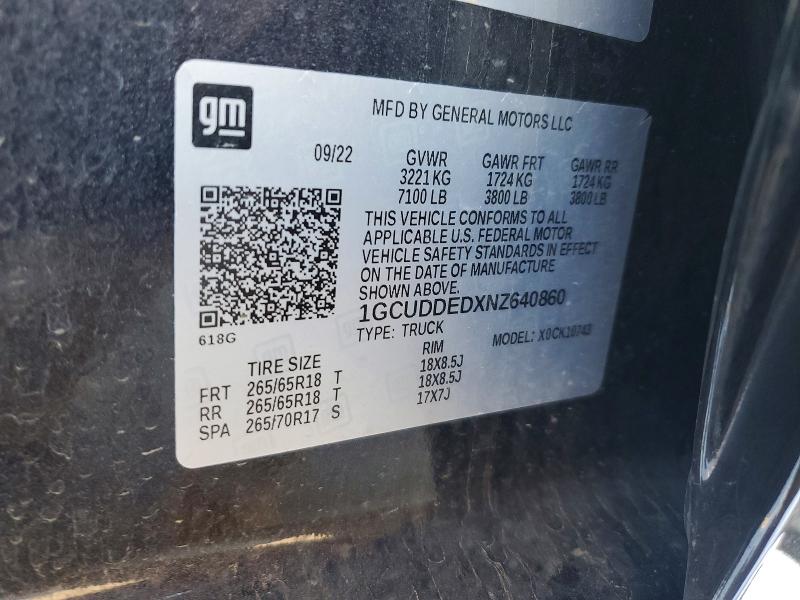 68421486 :رقم المزاد ، 1GCUDDEDXNZ640860 vin ، 2022 Chevrolet Silverado مزاد بيع