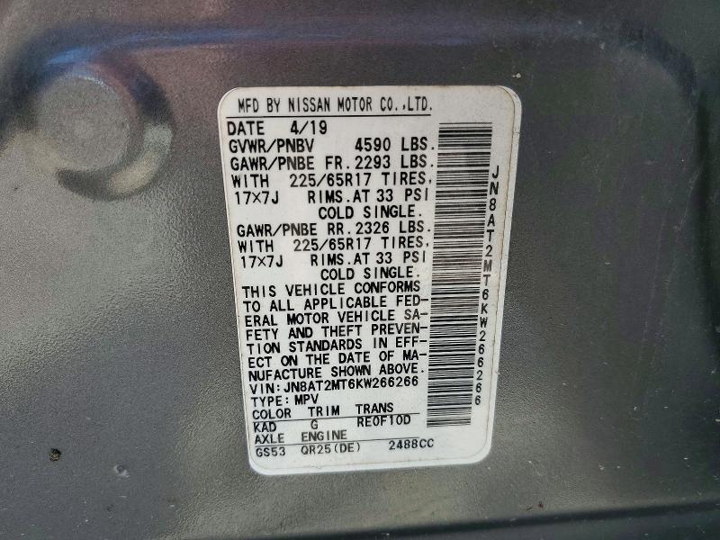 67268286 :رقم المزاد ، JN8AT2MT6KW266266 vin ، 2019 Nissan Rogue مزاد بيع