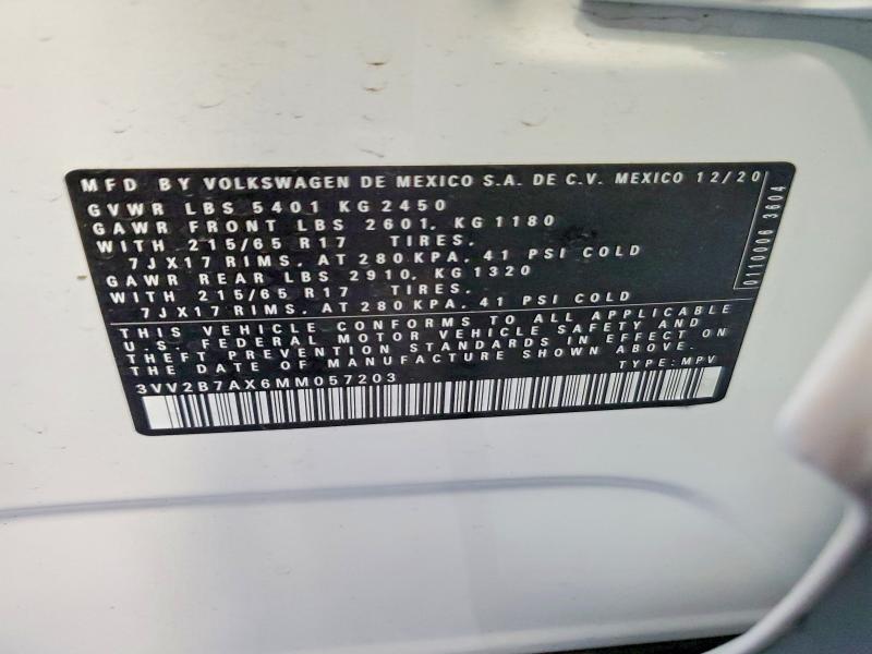 Aukcja sprzedaży 2021 Volkswagen Tiguan, vin: 3VV2B7AX6MM057203, numer aukcji: 68572676