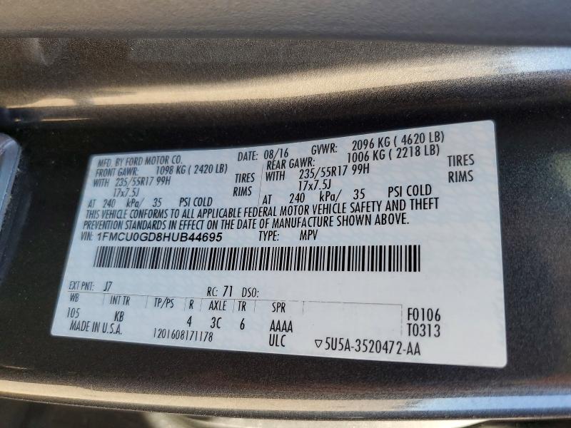 2017 Ford Escape მანქანა იყიდება აუქციონზე, vin: 1FMCU0GD8HUB44695, აუქციონის ნომერი: 67745286