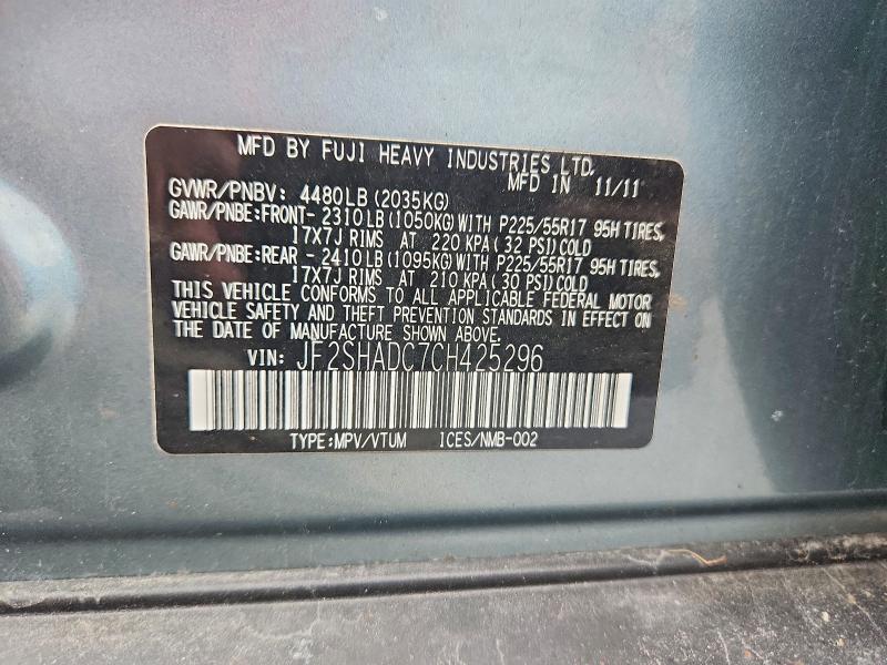Продажа на аукционе авто 2012 Subaru Forester, vin: JF2SHADC7CH425296, номер лота: 71163096