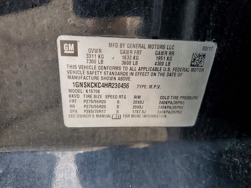 2017 Chevrolet Tahoe მანქანა იყიდება აუქციონზე, vin: 1GNSKCKC4HR230456, აუქციონის ნომერი: 70118886