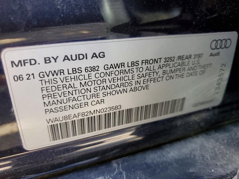 Aukcja sprzedaży 2021 Audi A8, vin: WAU8EAF82MN023583, numer aukcji: 68172286