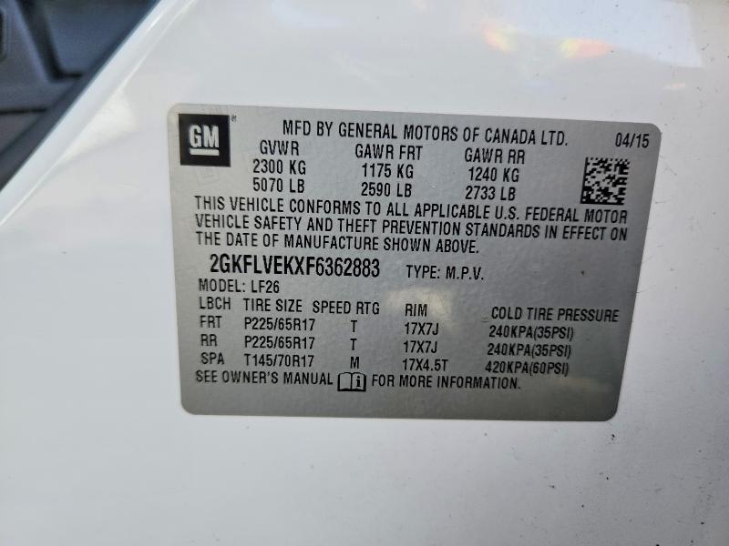 Aukcja sprzedaży 2015 Gmc Terrain, vin: 2GKFLVEKXF6362883, numer aukcji: 69913846