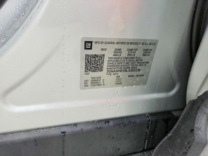 2020 Chevrolet Equinox მანქანა იყიდება აუქციონზე, vin: 3GNAXHEV9LS553138, აუქციონის ნომერი: 68044856