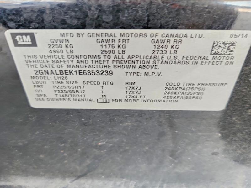 2014 Chevrolet Equinox მანქანა იყიდება აუქციონზე, vin: 2GNALBEK1E6353239, აუქციონის ნომერი: 70010336