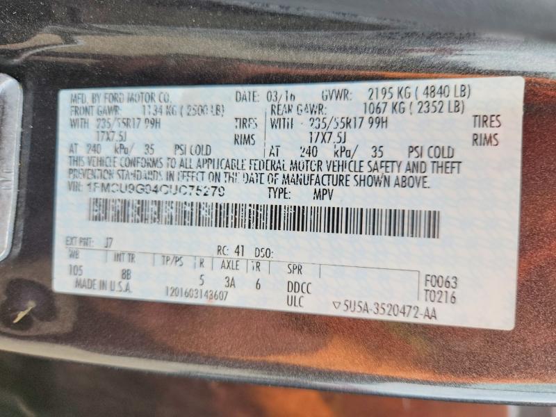 Auction sale of the 2016 Ford Escape, vin: 1FMCU9G94GUC75279        , lot number: 68866506