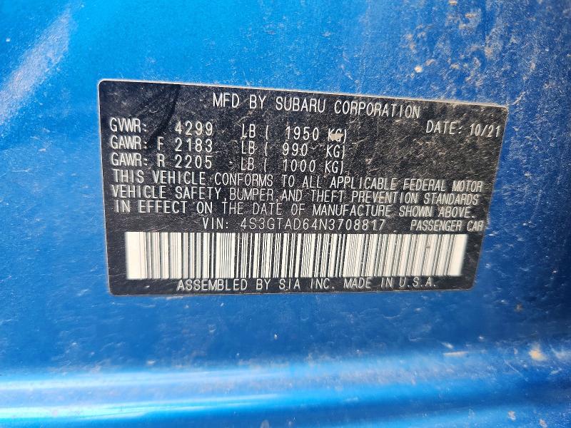 Продажа на аукционе авто 2022 Subaru Impreza, vin: 4S3GTAD64N3708817, номер лота: 66859216