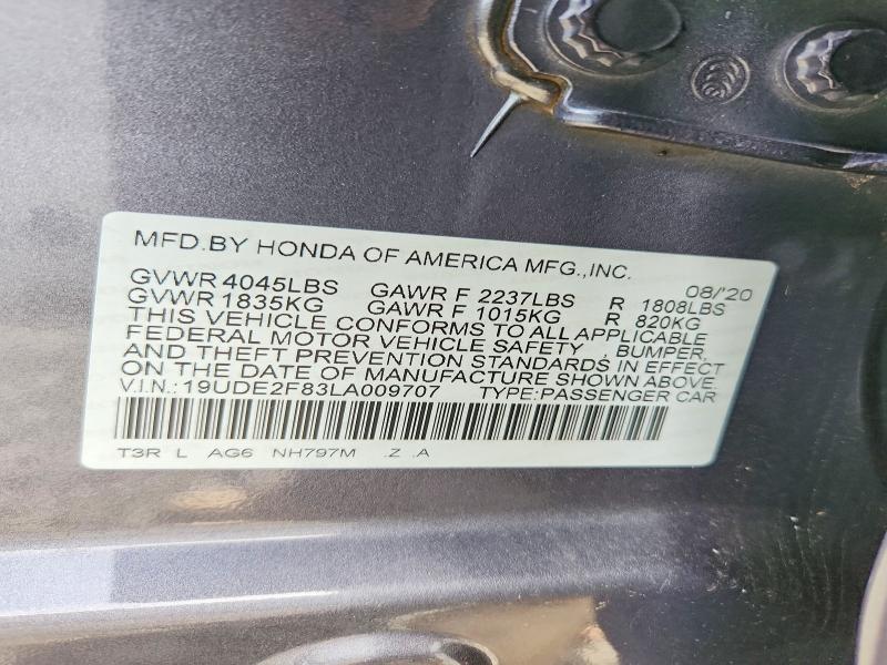 70052996 :رقم المزاد ، 19UDE2F83LA009707 vin ، 2020 Acura Ilx مزاد بيع