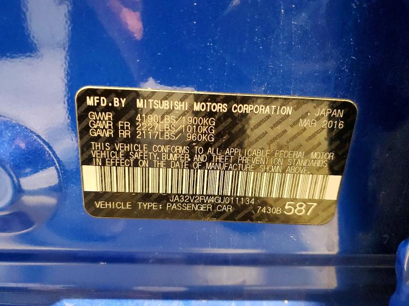 Aukcja sprzedaży 2016 Mitsubishi Lancer, vin: JA32V2FW4GU011134, numer aukcji: 67639486