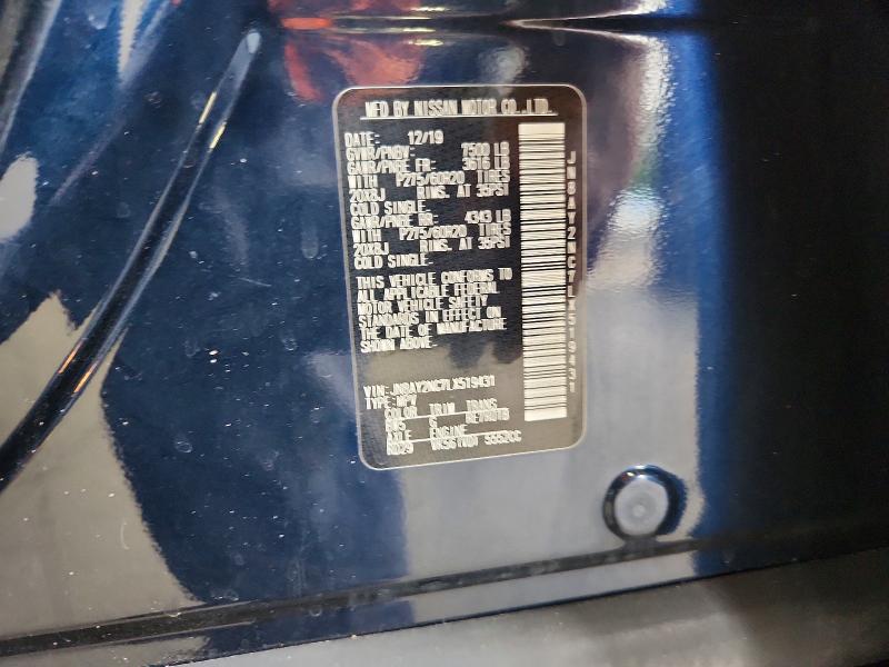 2020 Nissan Armada მანქანა იყიდება აუქციონზე, vin: JN8AY2NC7LX519431, აუქციონის ნომერი: 68613216