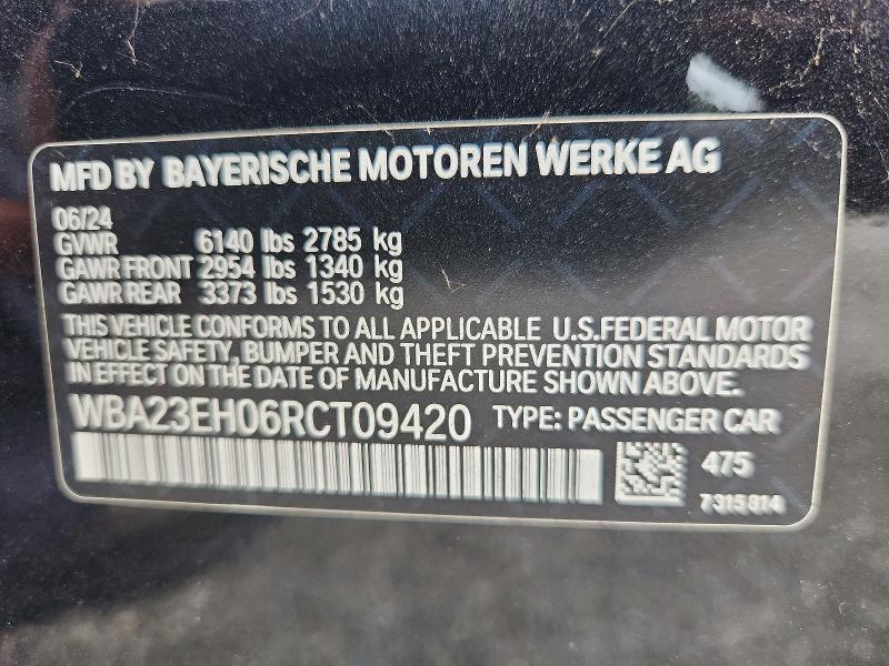 Aukcja sprzedaży 2024 Bmw 740, vin: WBA23EH06RCT09420, numer aukcji: 69383246