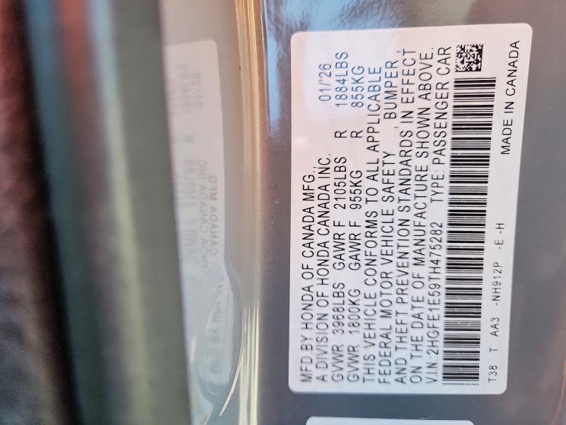 70741376 :رقم المزاد ، 2HGFE1E59TH475282 vin ، 2026 Honda Civic مزاد بيع