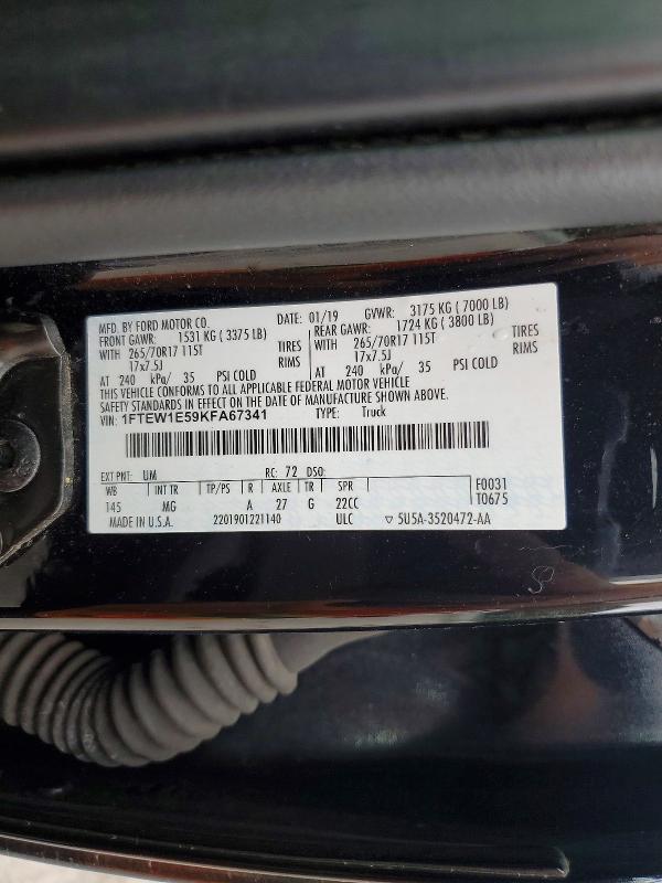 2019 Ford F150 მანქანა იყიდება აუქციონზე, vin: 1FTEW1E59KFA67341, აუქციონის ნომერი: 67463396
