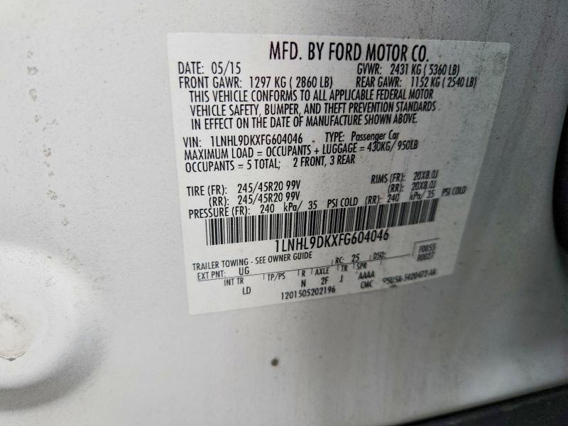 2015 Lincoln Mks მანქანა იყიდება აუქციონზე, vin: 1LNHL9DKXFG604046, აუქციონის ნომერი: 64656546