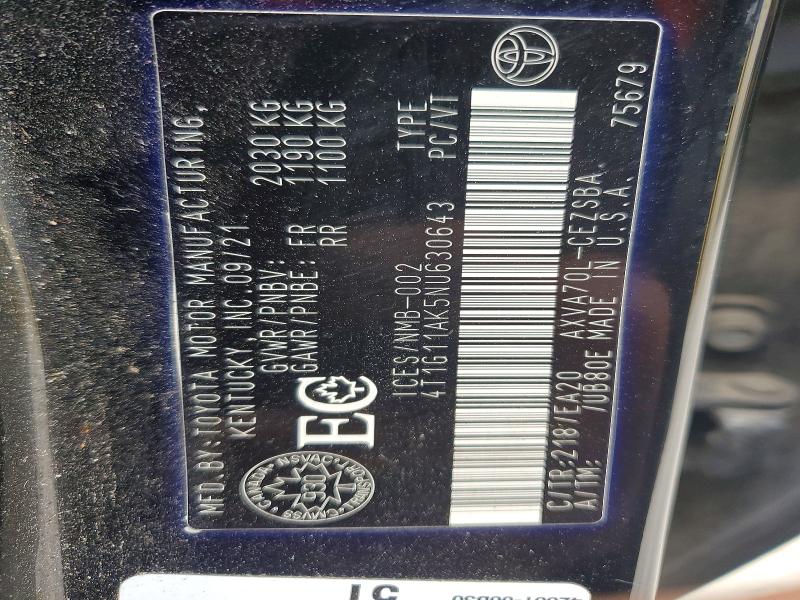 Aukcja sprzedaży 2022 Toyota Camry, vin: 4T1G11AK5NU630643, numer aukcji: 70959966