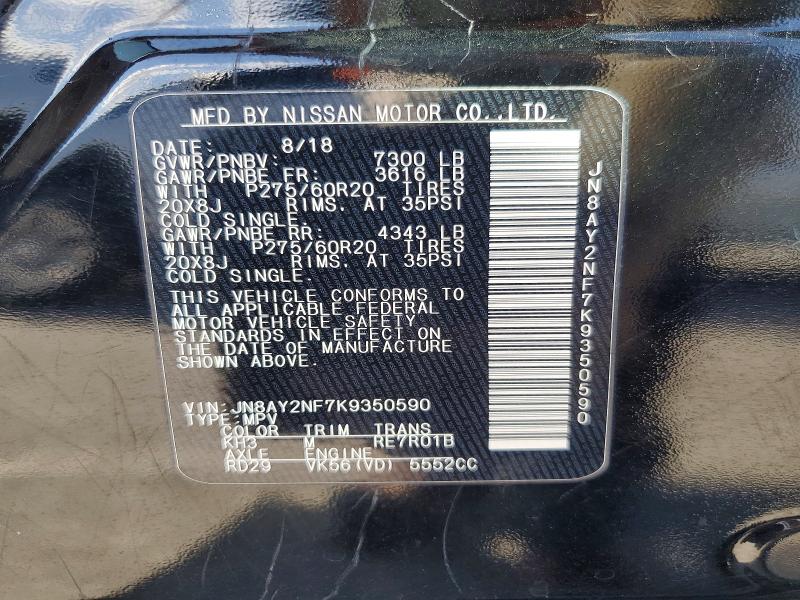 Aukcja sprzedaży 2019 Nissan Armada, vin: JN8AY2NF7K9350590, numer aukcji: 69122816