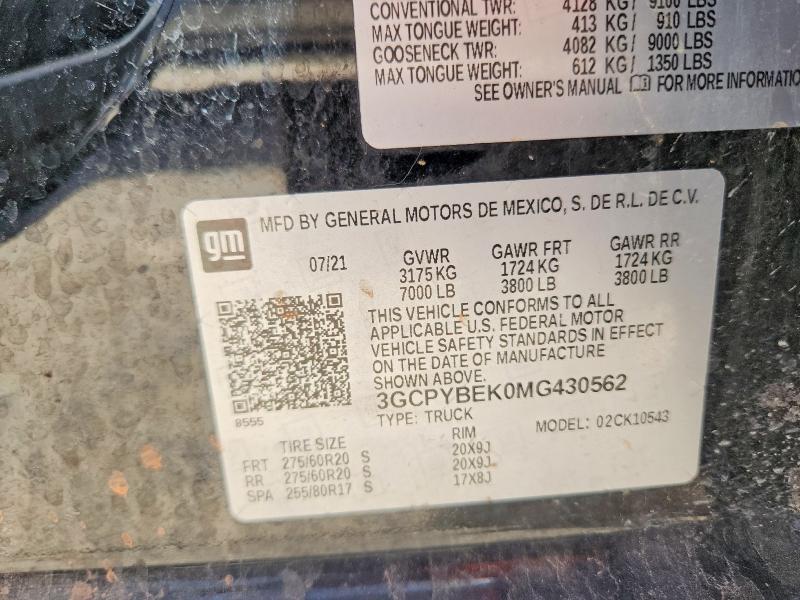 Aukcja sprzedaży 2021 Chevrolet Silverado, vin: 3GCPYBEK0MG430562, numer aukcji: 68966986