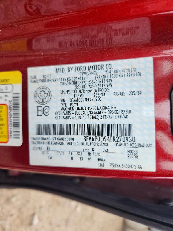 Продаж на аукціоні авто 2015 Ford Fusion, vin: 3FA6P0D94FR270930, номер лоту: 68875306