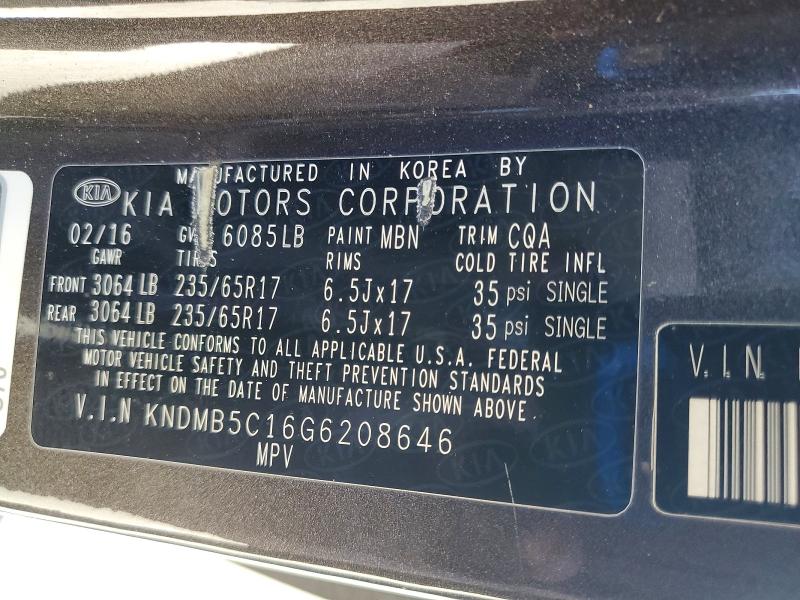 67387036 :رقم المزاد ، KNDMB5C16G6208646 vin ، 2016 Kia Sedona مزاد بيع