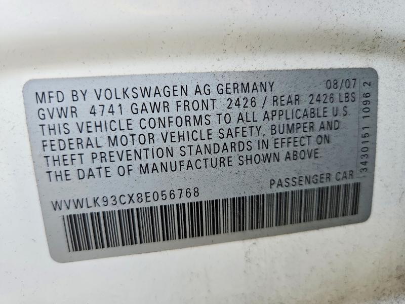 Продажа на аукционе авто 2008 Volkswagen Passat, vin: WVWLK93CX8E056768, номер лота: 70343326