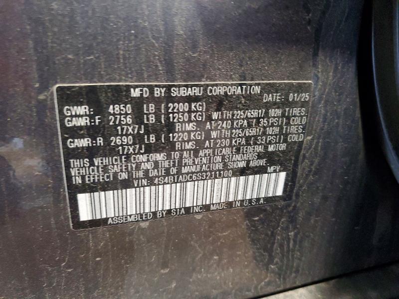 2025 Subaru Outback მანქანა იყიდება აუქციონზე, vin: 4S4BTADC6S3211100, აუქციონის ნომერი: 69555036