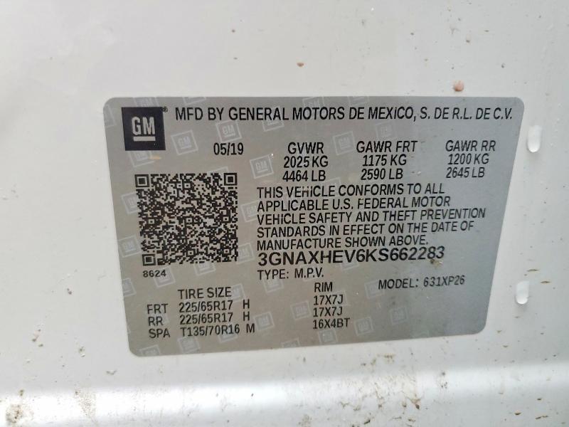 67561866 :رقم المزاد ، 3GNAXHEV6KS662283 vin ، 2019 Chevrolet Equinox مزاد بيع