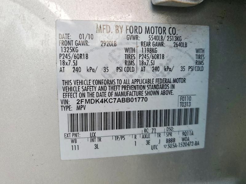 Auction sale of the 2010 Ford Edge, vin: 2FMDK4KC7ABB01770, lot number: 70265646