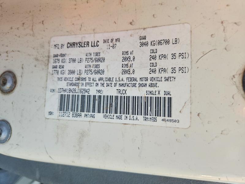 2008 Dodge Ram 1500 მანქანა იყიდება აუქციონზე, vin: 1D7HA18N28J162942, აუქციონის ნომერი: 67496076