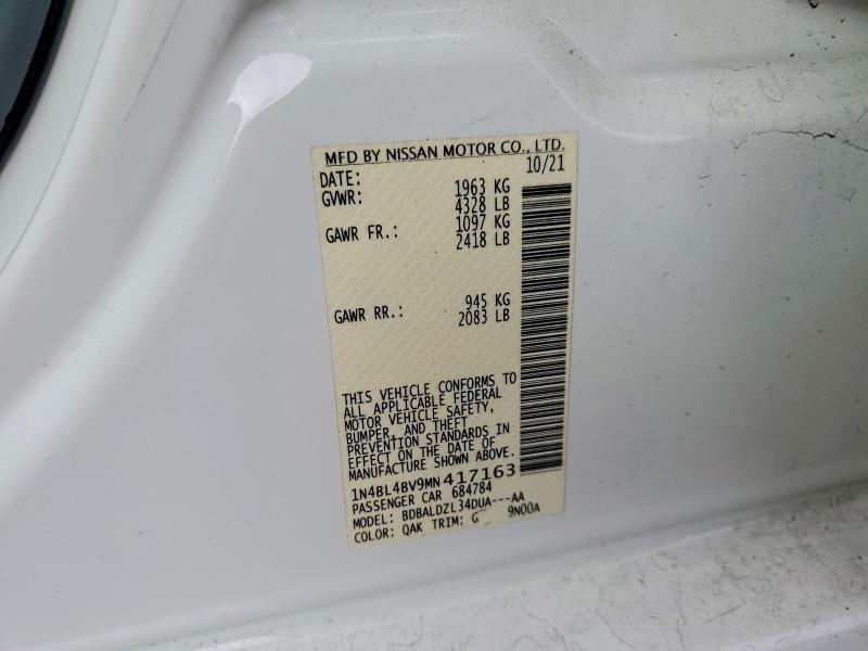 66792546 :رقم المزاد ، 1N4BL4BV9MN417163 vin ، 2021 Nissan Altima مزاد بيع